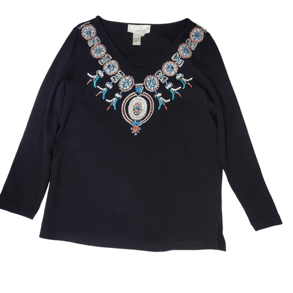 Diane's Essentials Tops - Diane's Essentials BohoChic Southwestern Beaded/Sequined Black Flowy Tunic L
